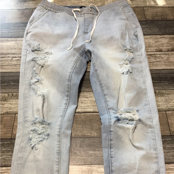 Nova Men Denim Jogger Pants Men’s S Light Wash Blue Distressed (Inseam 29). - Picture 5 of 11